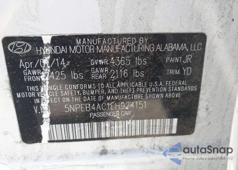 2014 Hyundai Sonata Gls from USA, damaged, VIN 5NPEB4AC1E8924151